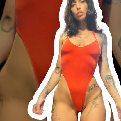 Poppy Red Retro High Thigh Halter Tie Monokini with White Lace Trim - GrlFriday Shop