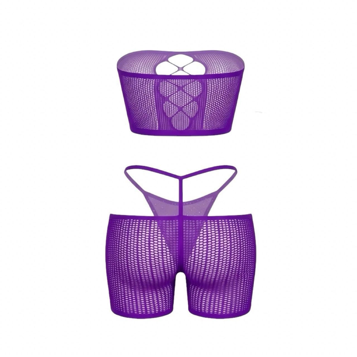 Purple Rhinestone Fishnet 3-Piece Set - GrlFriday Shop