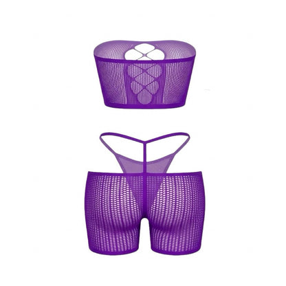 Purple Rhinestone Fishnet 3-Piece Set - GrlFriday Shop