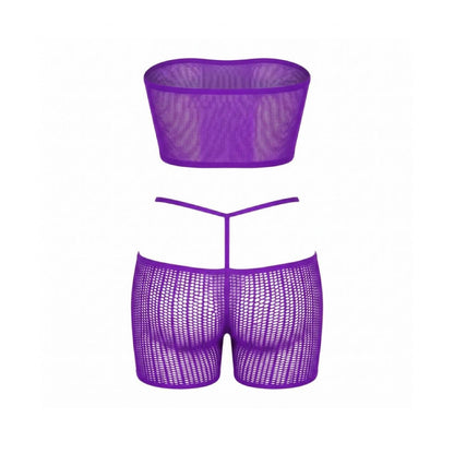Purple Rhinestone Fishnet 3-Piece Set - GrlFriday Shop