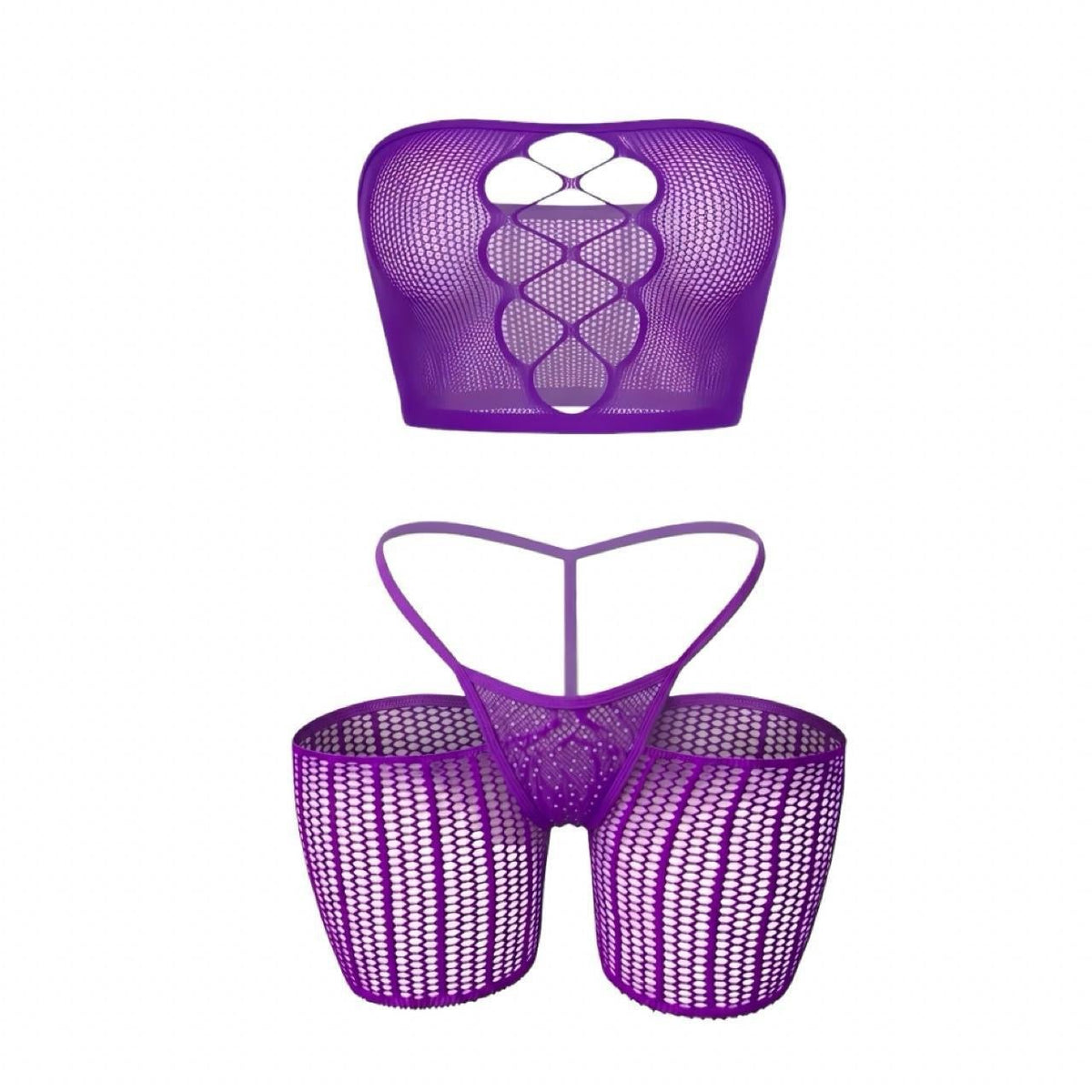 Purple Rhinestone Fishnet 3-Piece Set - GrlFriday Shop