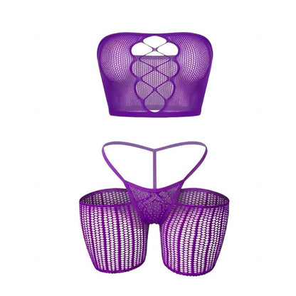 Purple Rhinestone Fishnet 3-Piece Set - GrlFriday Shop