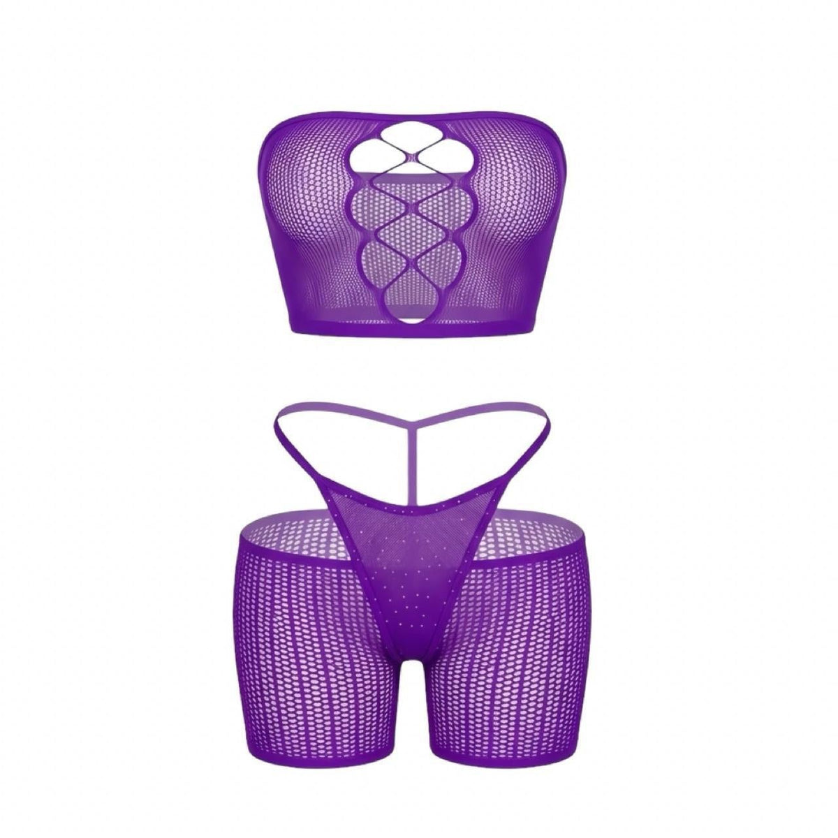 Purple Rhinestone Fishnet 3-Piece Set - GrlFriday Shop