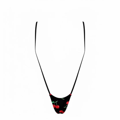 Red + Black Cherry Print Slingshot Thong Microkini Set - GrlFriday Shop