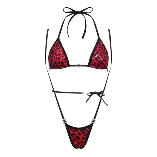 Red & Black Leopard Slingshot Stripper Bikini - GrlFriday Shop