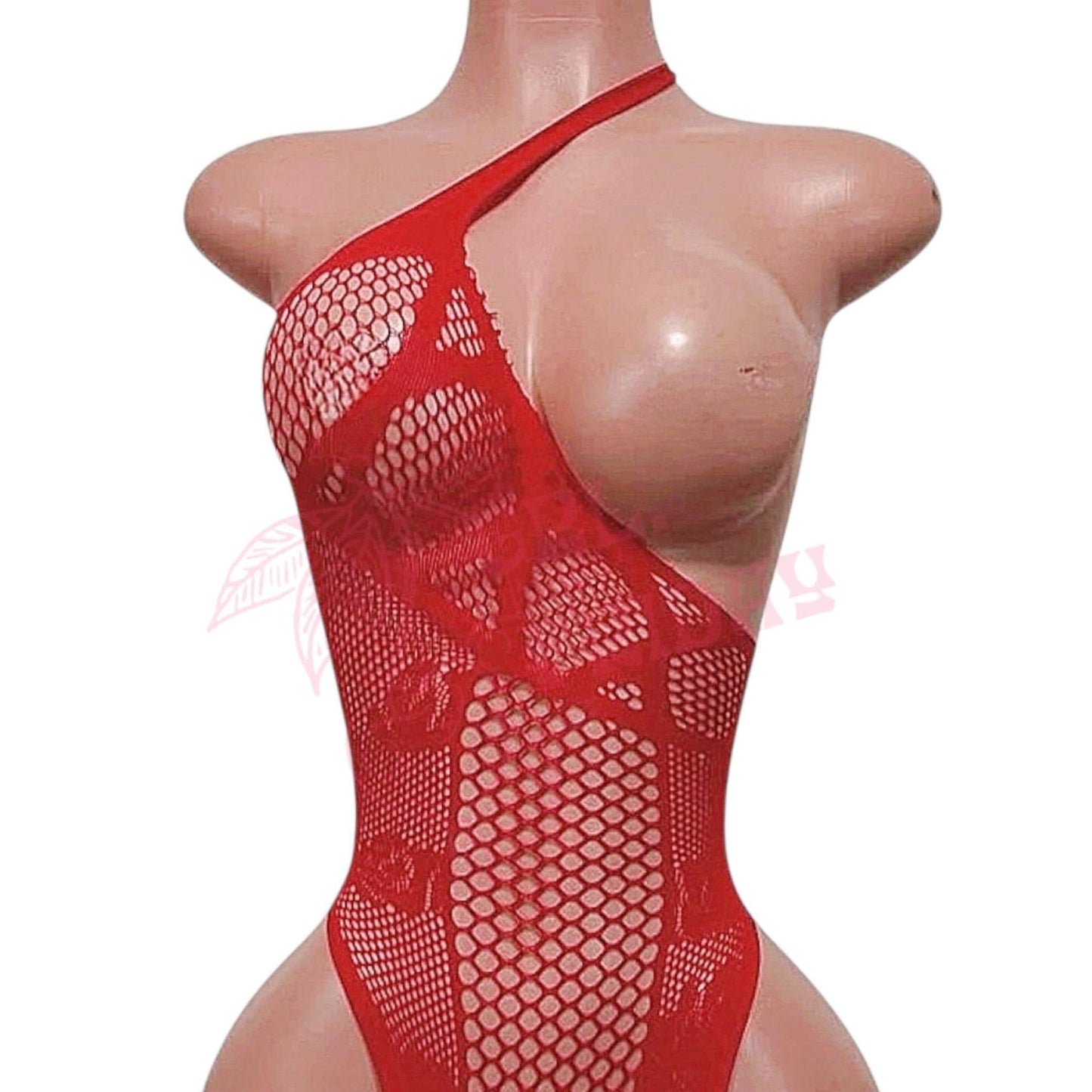 Red Mesh Lace Asymmetrical Garter Belt Romper - GrlFriday Shop