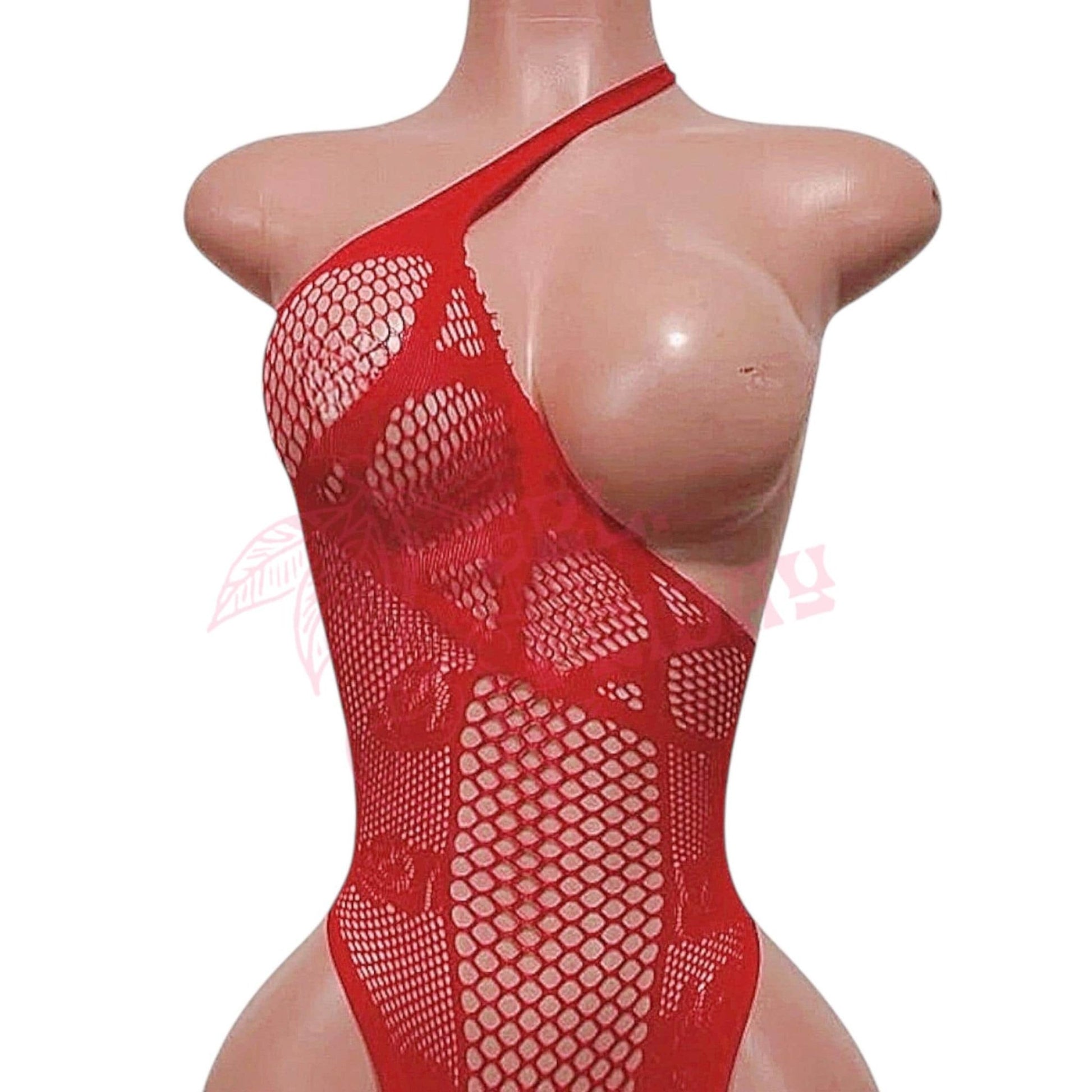 Red Mesh Lace Asymmetrical Garter Belt Romper - GrlFriday Shop