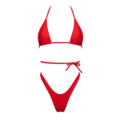 Red Retro High Cut Thong Tri - Kini Set - String Bikini - GrlFriday Shop