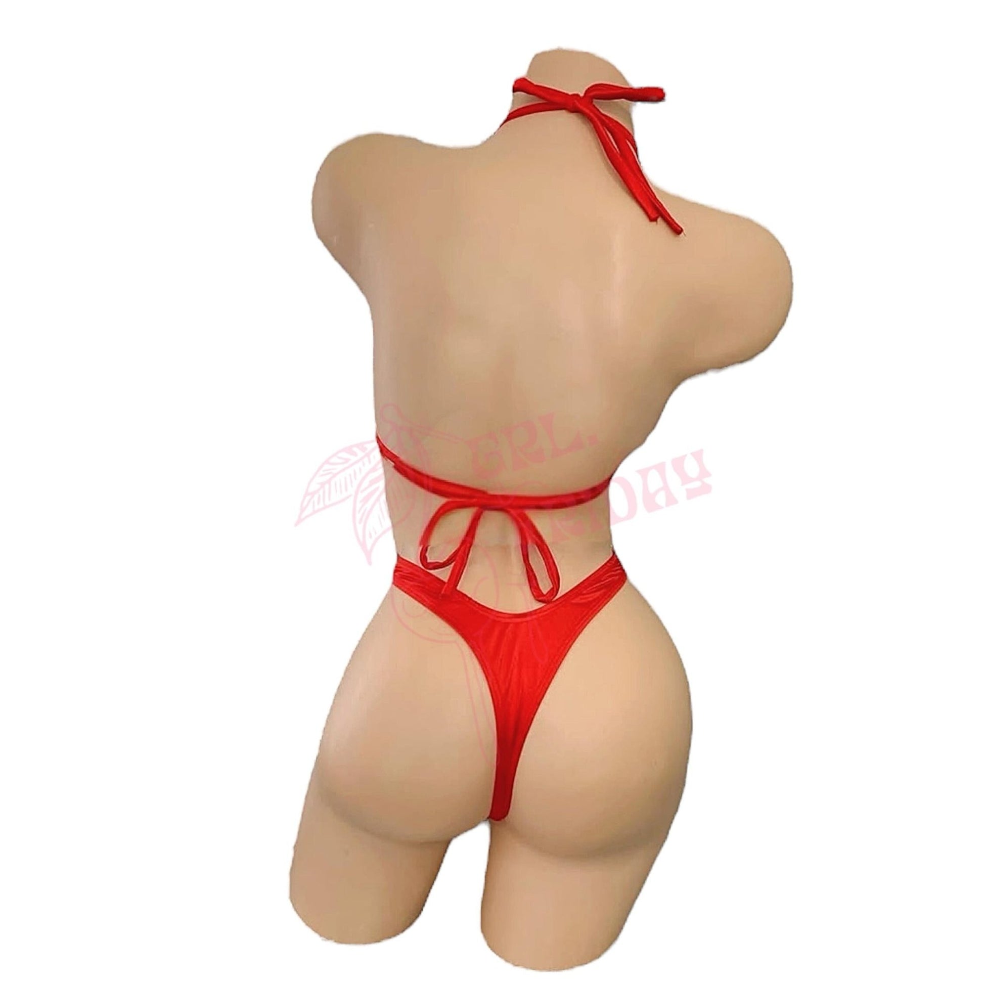 Red Retro High Cut Thong Tri - Kini Set - String Bikini - GrlFriday Shop
