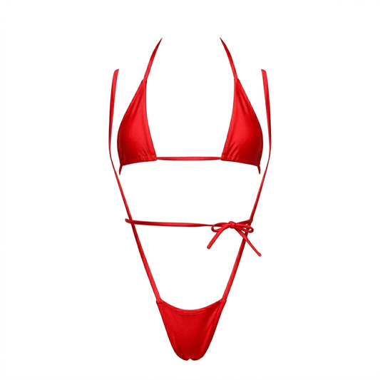 Red Tri - Kini Slingshot Thong Set - Microkini - GrlFriday Shop