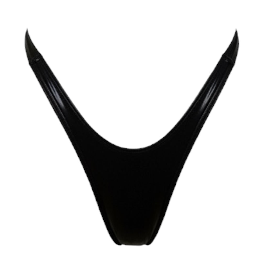 Retro High Thigh Cut Thong - Glossy Black - GrlFriday Shop
