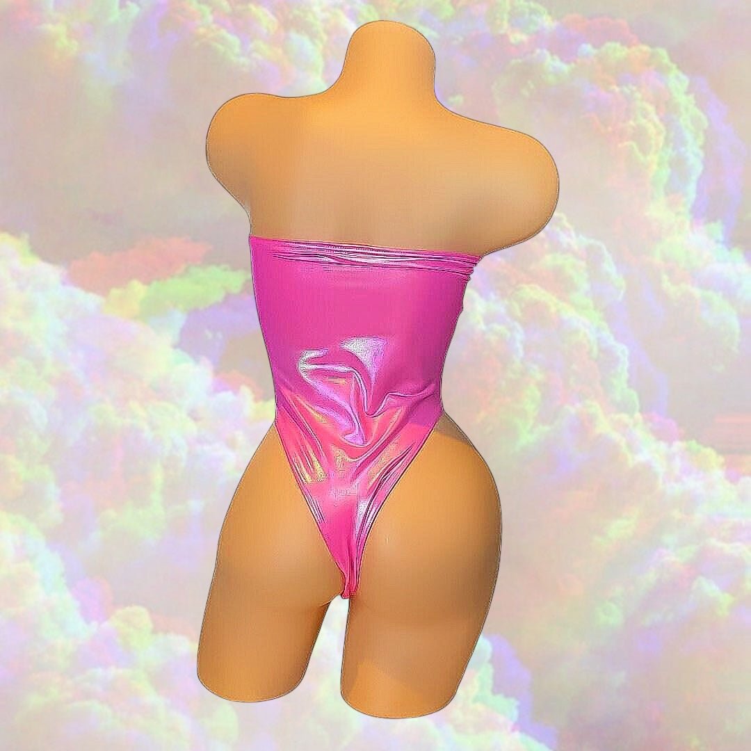 Rhinestone Butterfly Strapless Cutout Stripper Bodysuit | Pink Mesh | Thong One Piece | Exotic Dancewear - GrlFriday Shop