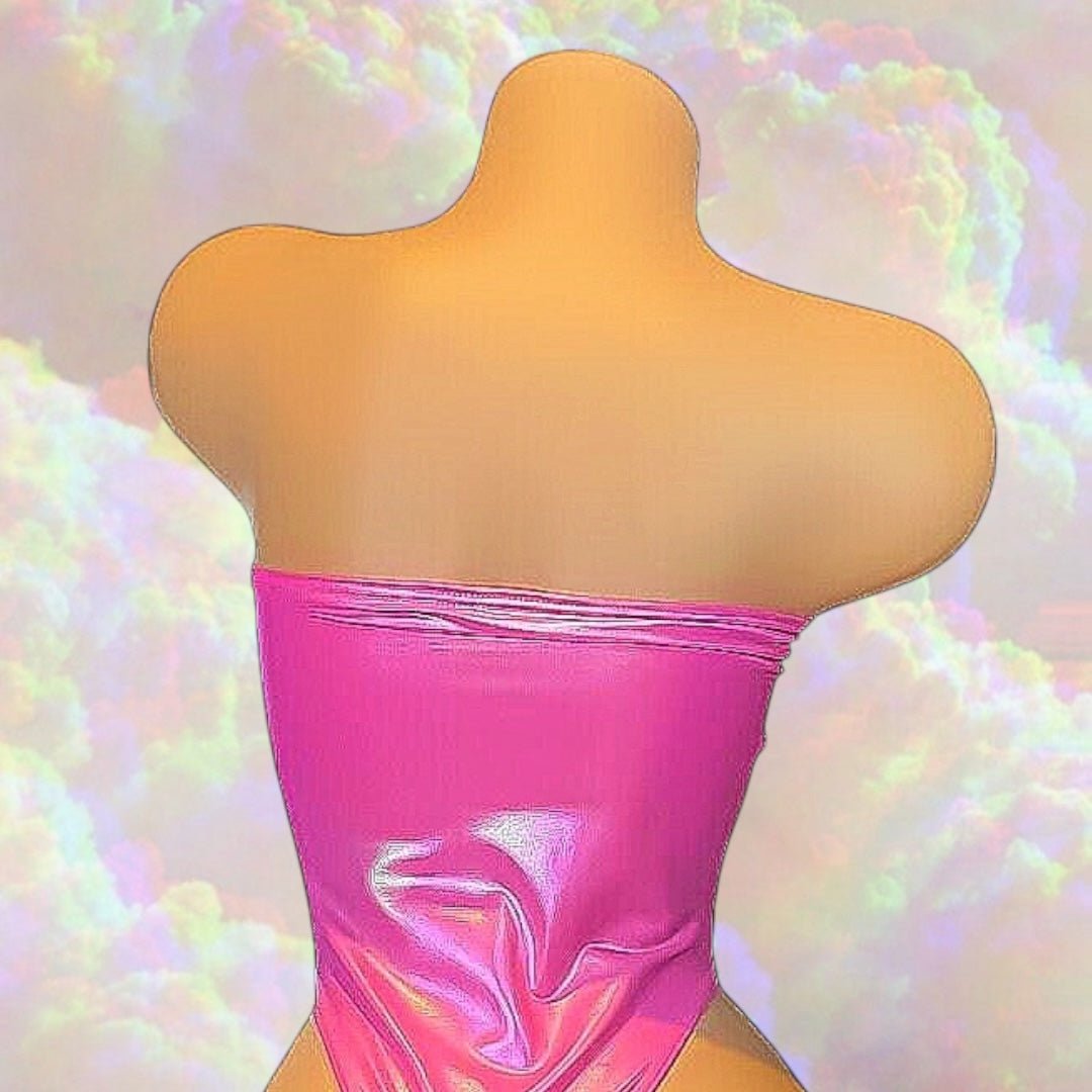 Rhinestone Butterfly Strapless Cutout Stripper Bodysuit | Pink Mesh | Thong One Piece | Exotic Dancewear - GrlFriday Shop