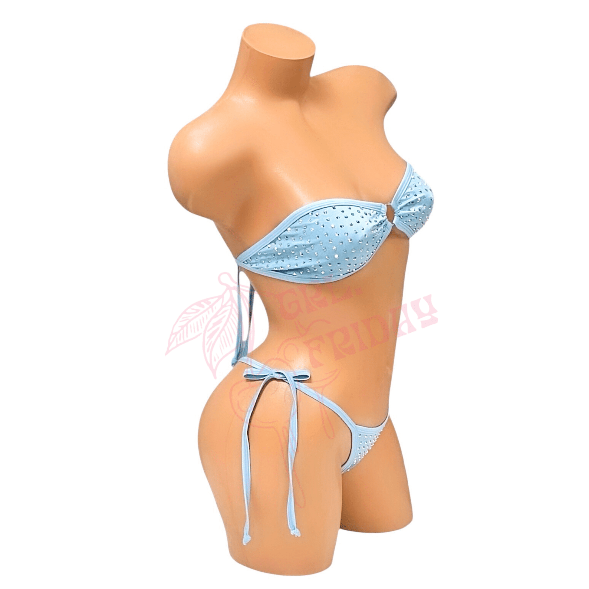 Rhinestoned Bandeau Bikini Set - Baby Blue - GrlFriday Shop