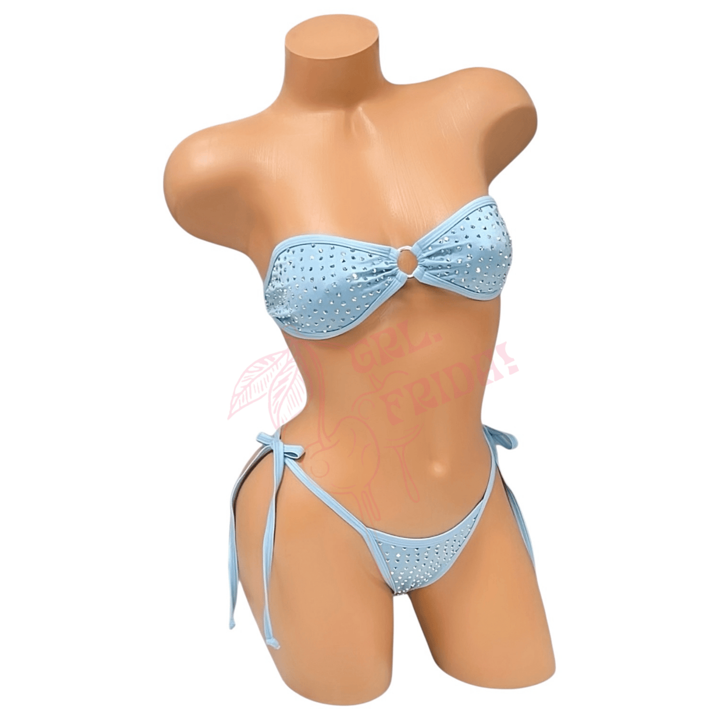 Rhinestoned Bandeau Bikini Set - Baby Blue - GrlFriday Shop