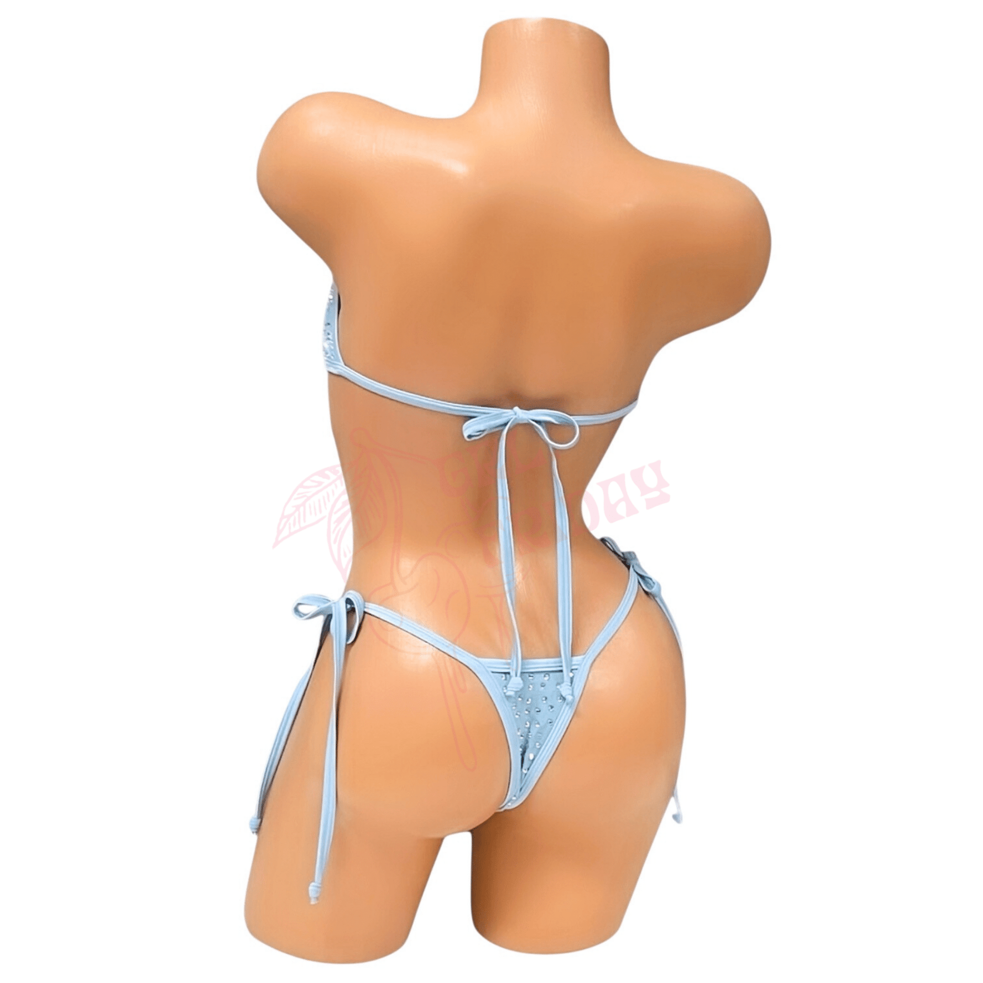 Rhinestoned Bandeau Bikini Set - Baby Blue - GrlFriday Shop