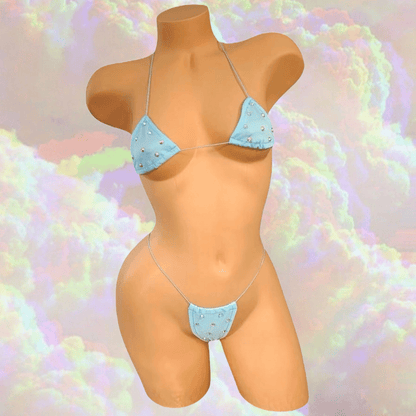 Rhinestoned Bling Microkini Set - Baby Blue - GrlFriday Shop