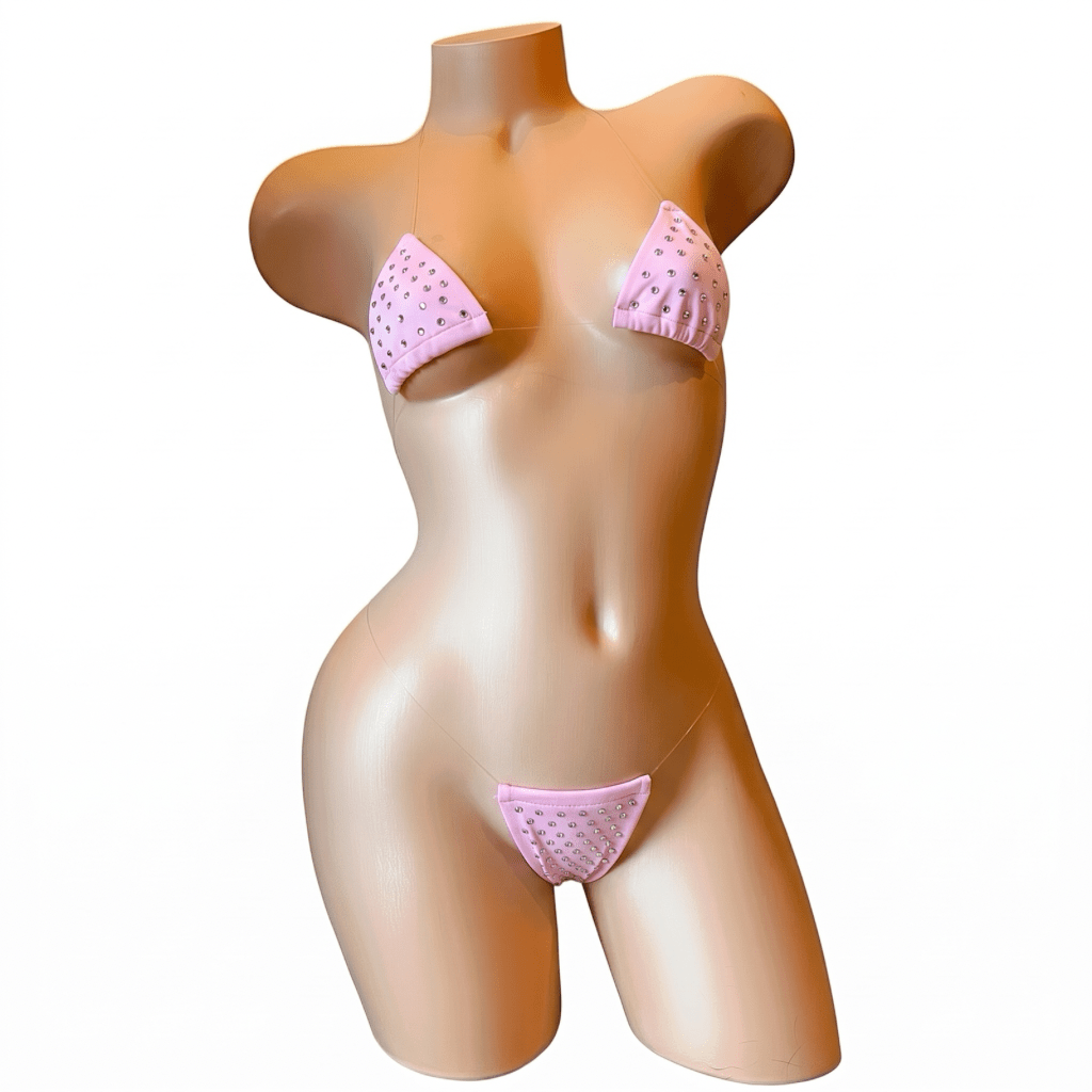 Rhinestoned Bling Microkini Set - Baby Pink - GrlFriday Shop