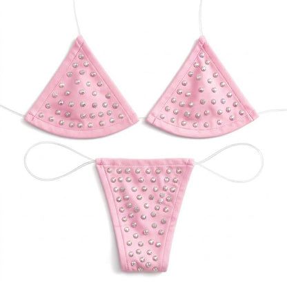 Rhinestoned Bling Microkini Set - Baby Pink - GrlFriday Shop