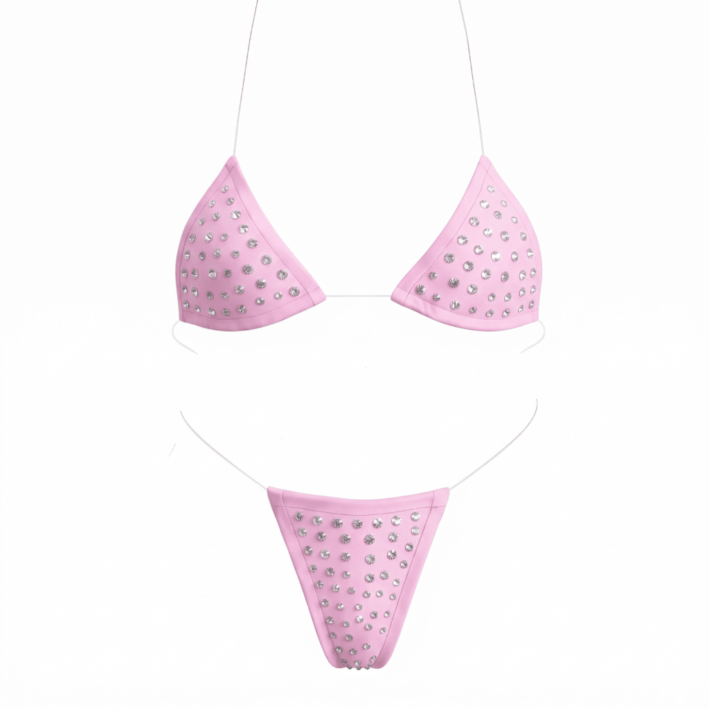 Rhinestoned Bling Microkini Set - Baby Pink - GrlFriday Shop
