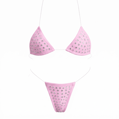 Rhinestoned Bling Microkini Set - Baby Pink - GrlFriday Shop