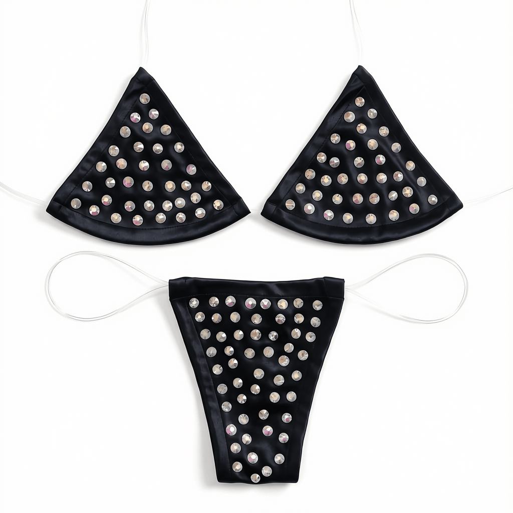 Rhinestoned Bling Microkini Set - Black - GrlFriday Shop