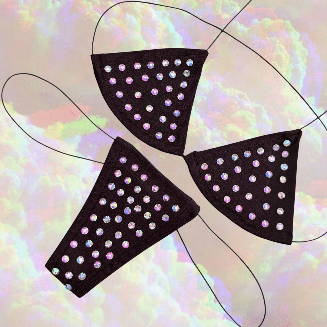Rhinestoned Bling Microkini Set - Black - GrlFriday Shop