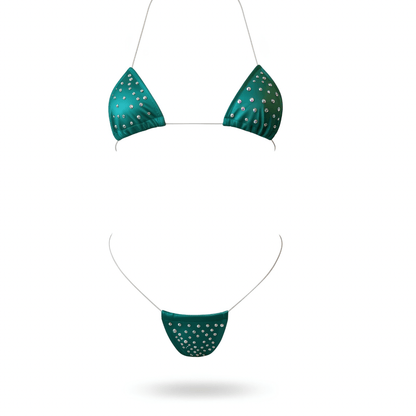 Rhinestoned Bling Microkini Set - Emerald Green - GrlFriday Shop