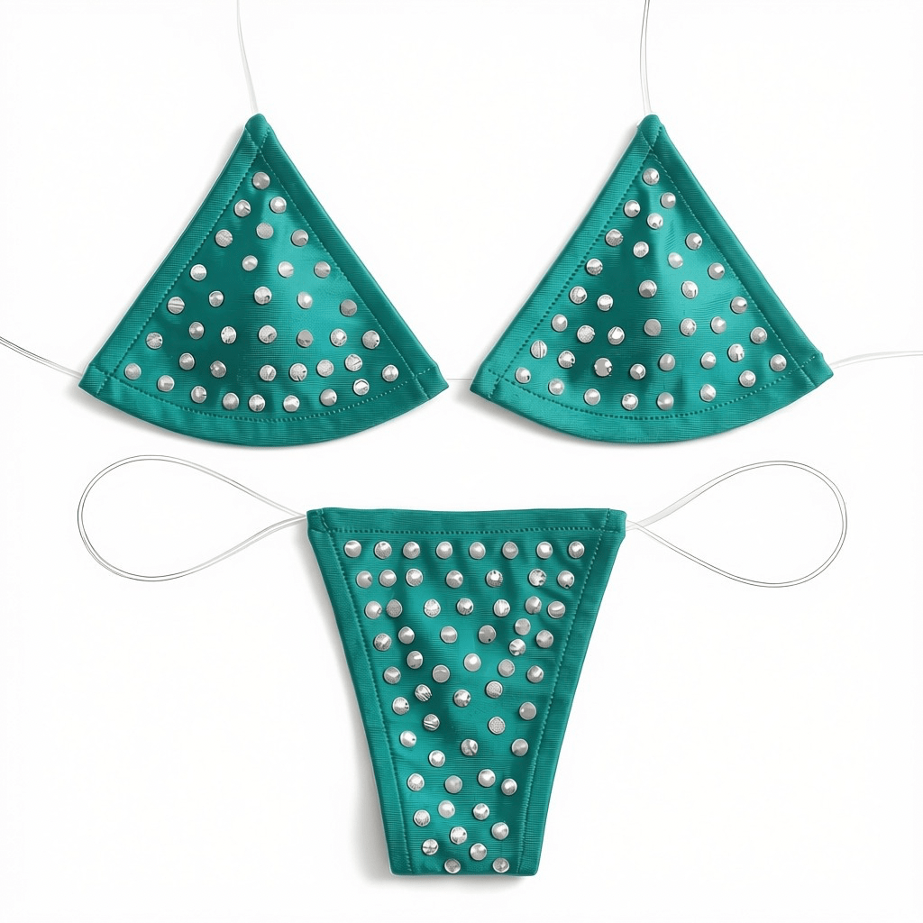 Rhinestoned Bling Microkini Set - Emerald Green - GrlFriday Shop