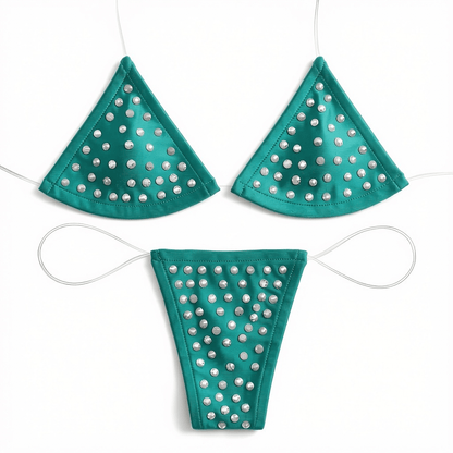 Rhinestoned Bling Microkini Set - Emerald Green - GrlFriday Shop