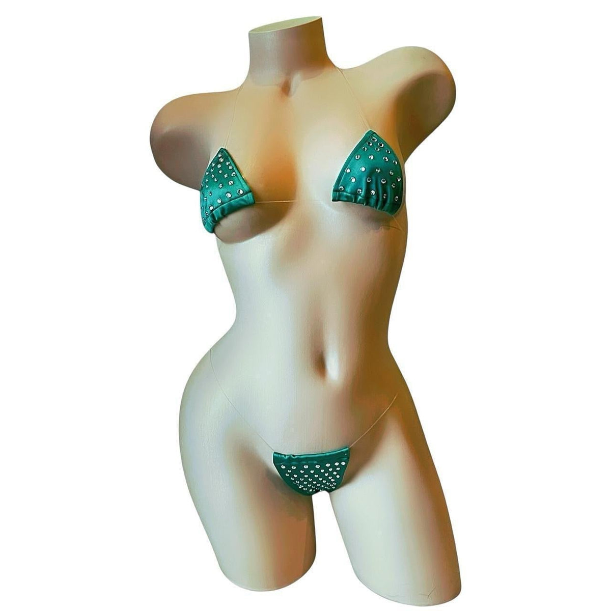 Rhinestoned Bling Microkini Set - Emerald Green - GrlFriday Shop