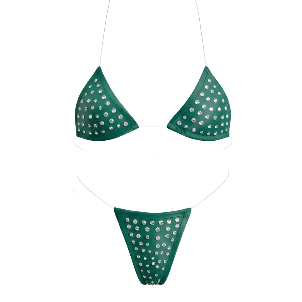 Rhinestoned Bling Microkini Set - Emerald Green - GrlFriday Shop