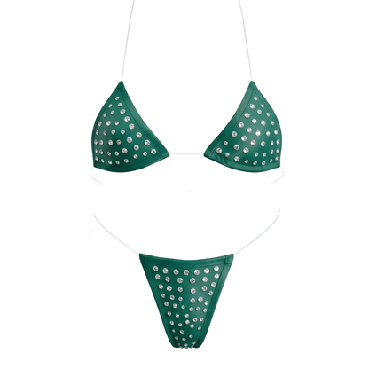 Rhinestoned Bling Microkini Set - Emerald Green - GrlFriday Shop