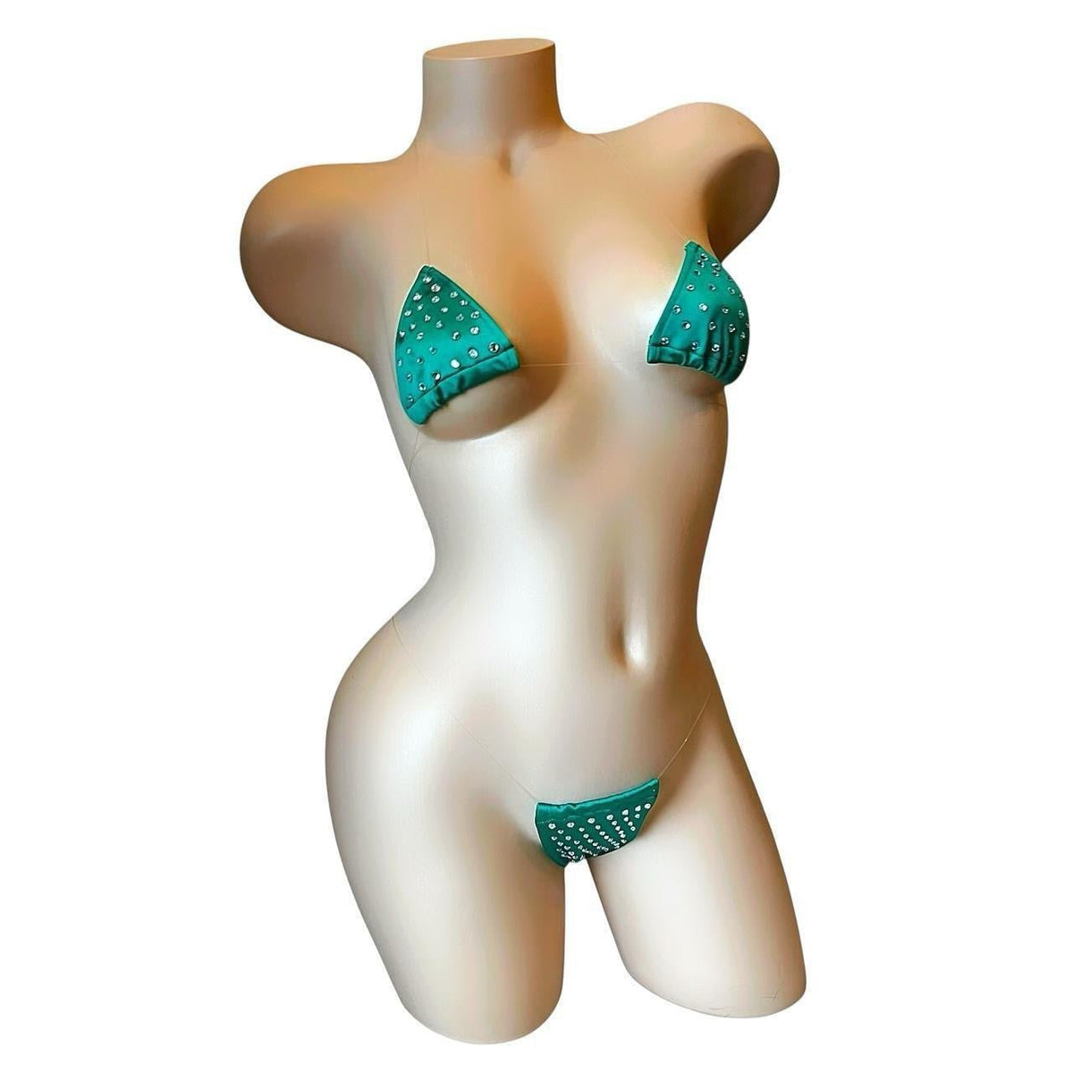 Rhinestoned Bling Microkini Set - Emerald Green - GrlFriday Shop