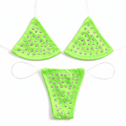 Rhinestoned Bling Microkini Set - Lime Green - GrlFriday Shop