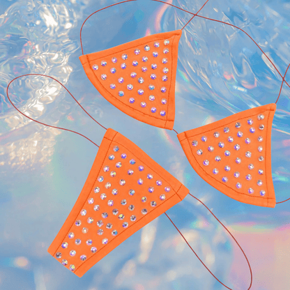 Rhinestoned Bling Microkini Set - Orange - GrlFriday Shop