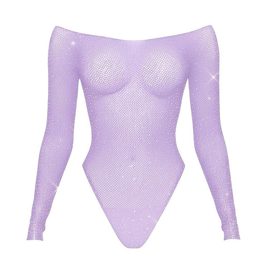 Rhinestoned Fishnet Bodysuit - Lavender - GrlFriday Shop