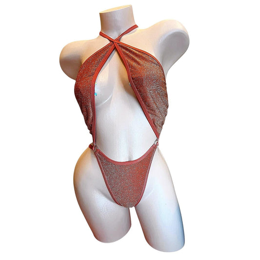 Rust Orange Metallic Glitter Slingshot Bikini - EXOTIC DANCEWEAR - GrlFriday Shop