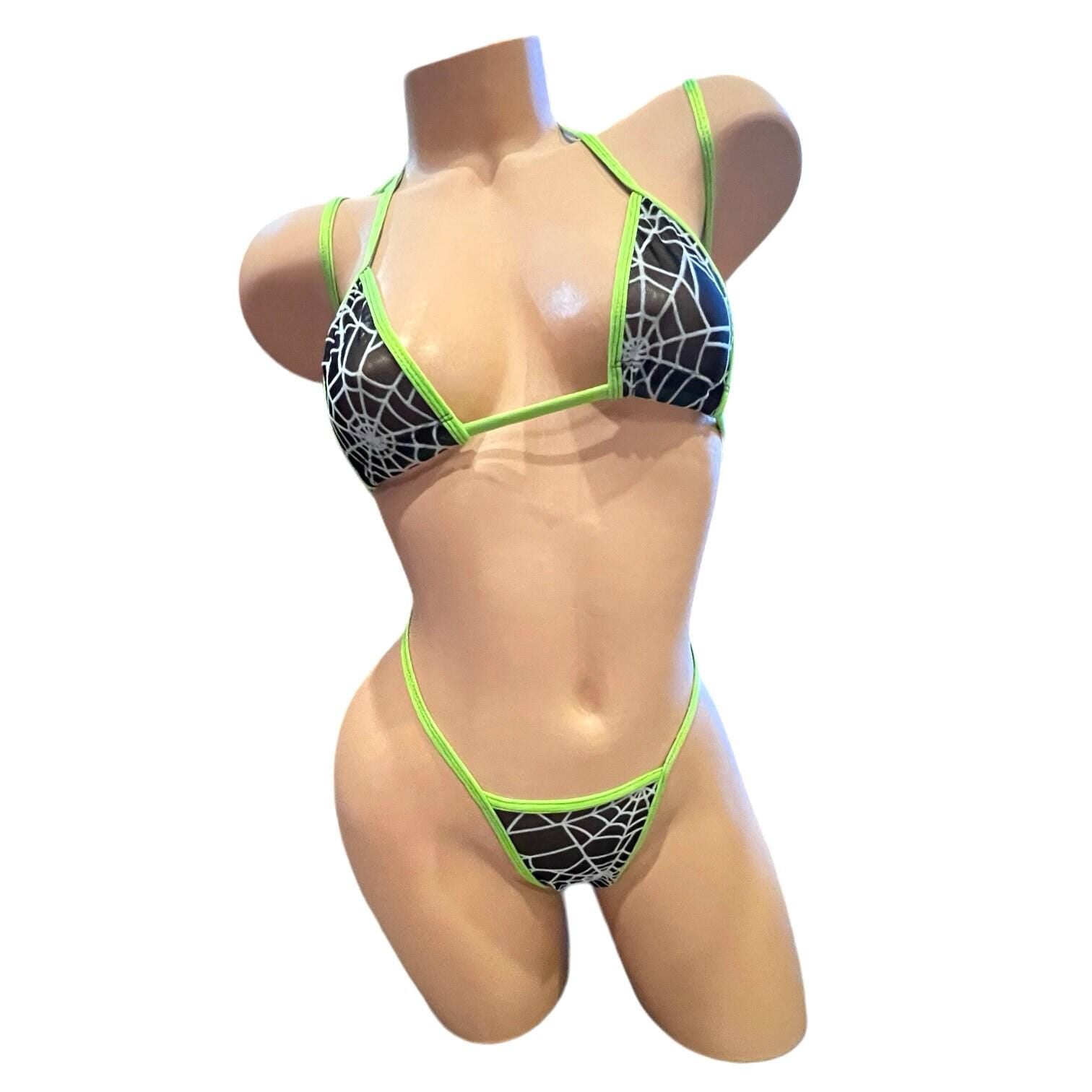 Spider Web Slingshot G - String Bikini with Lime Green Trim - EXOTIC DANCEWEAR - GrlFriday Shop