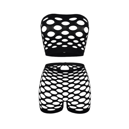 Strapless Mesh Short Set - Black - GrlFriday Shop