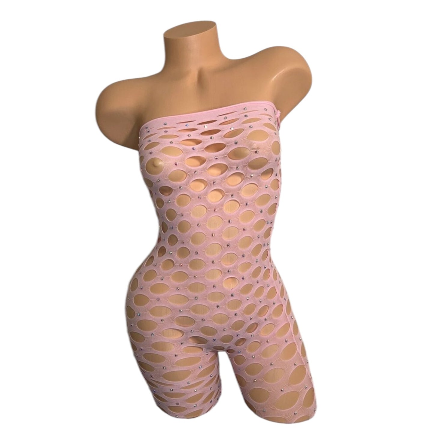 Strapless Shorts Romper - Pastel Pink - Rhinestoned - GrlFriday Shop