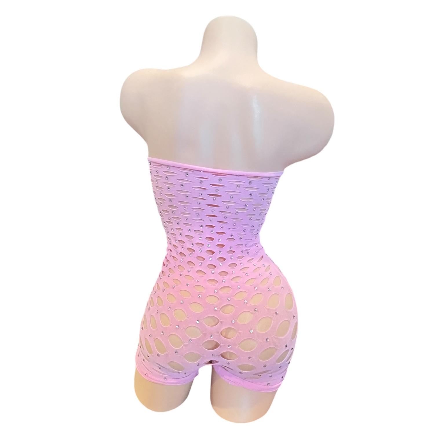 Strapless Shorts Romper - Pastel Pink - Rhinestoned - GrlFriday Shop