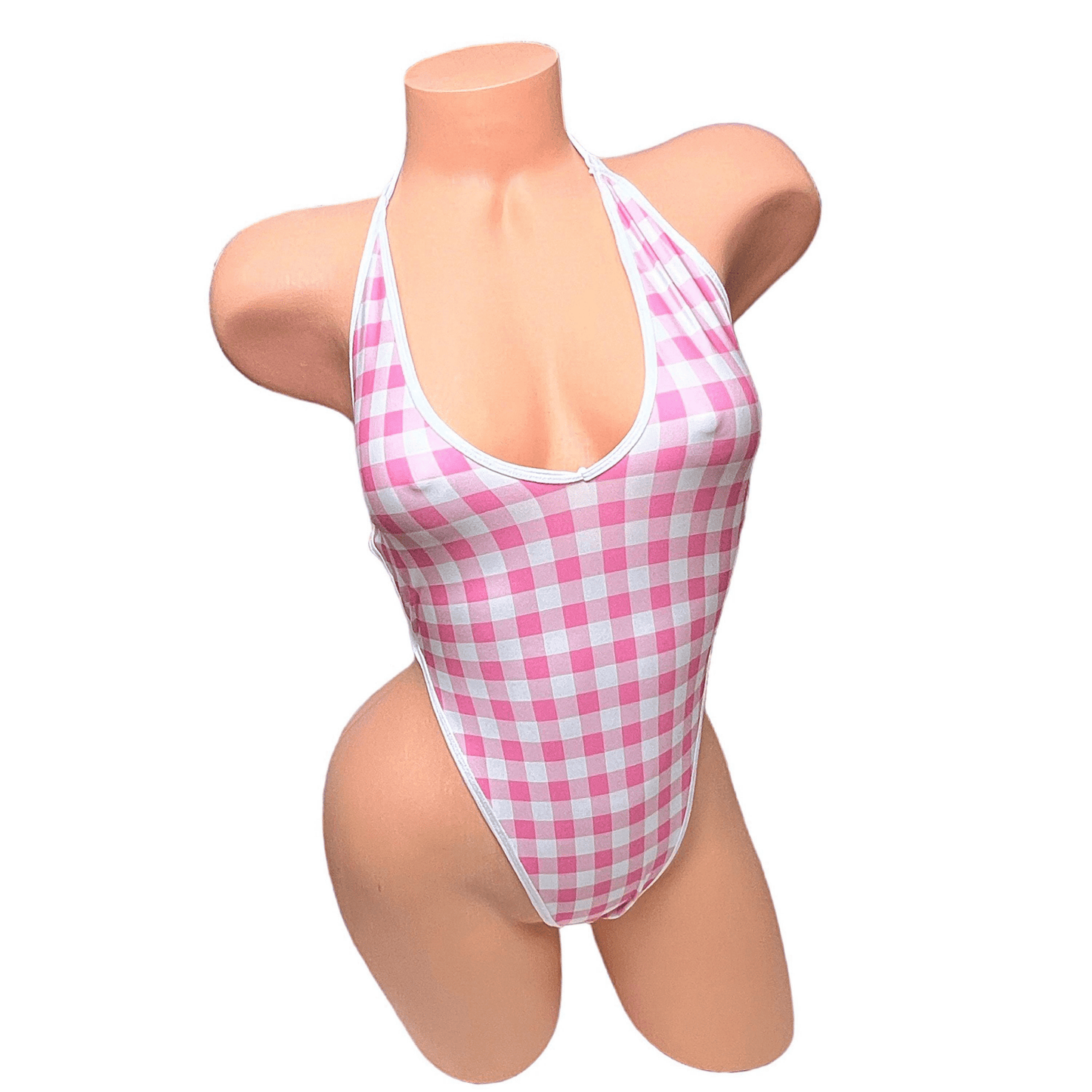Vintage Deep Cut One Piece - Pink + White Gingham - GrlFriday Shop