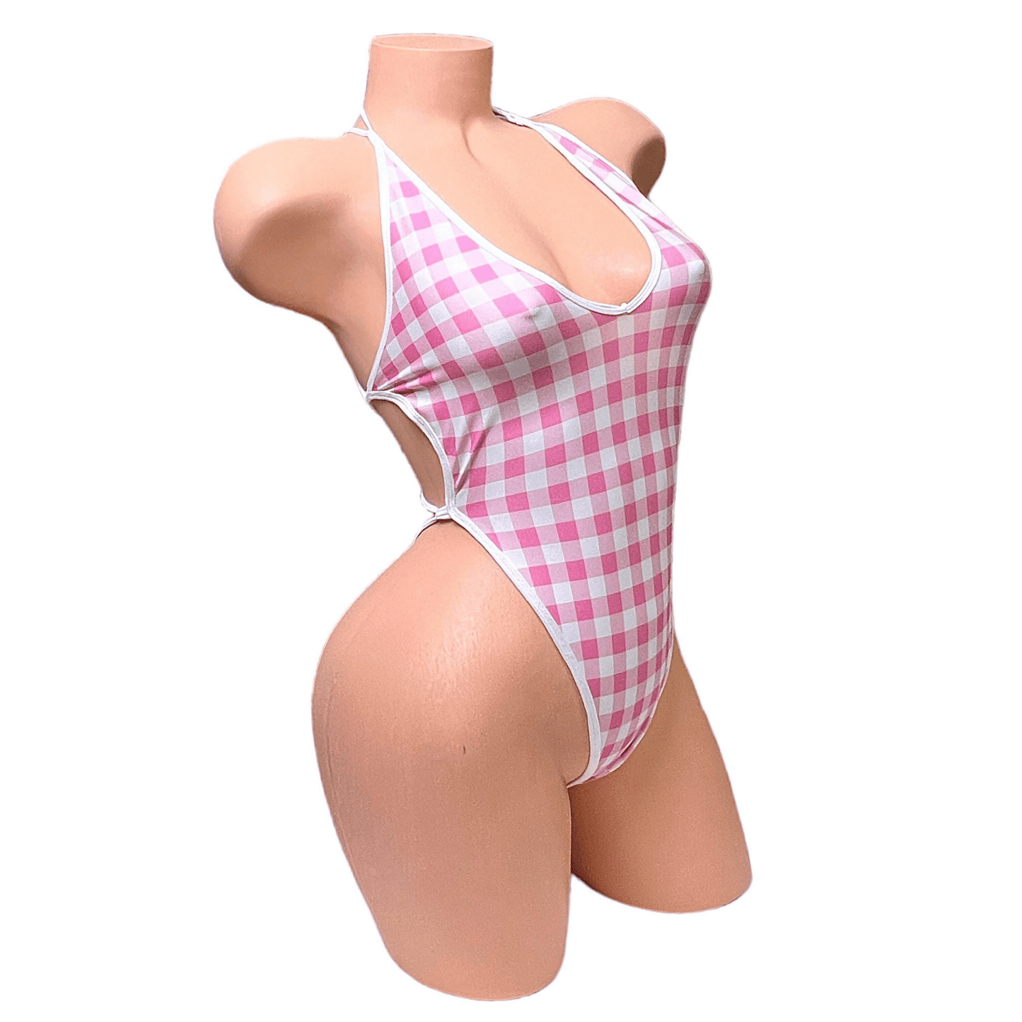 Vintage Deep Cut One Piece - Pink + White Gingham - GrlFriday Shop