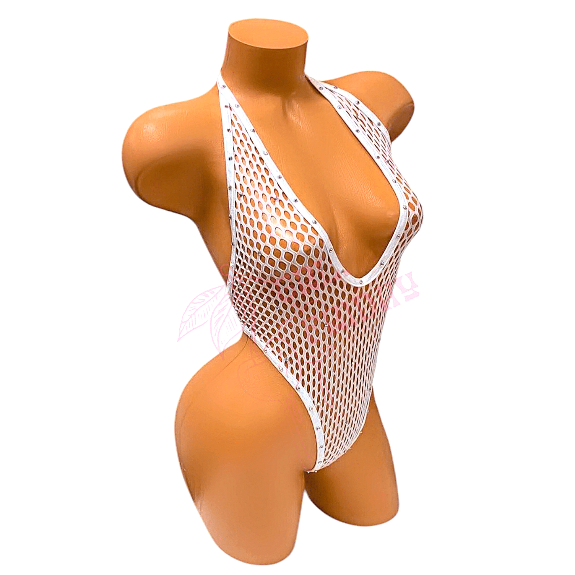 Vintage Deep Cut Thong Romper - White Fishnet Mesh - GrlFriday Shop