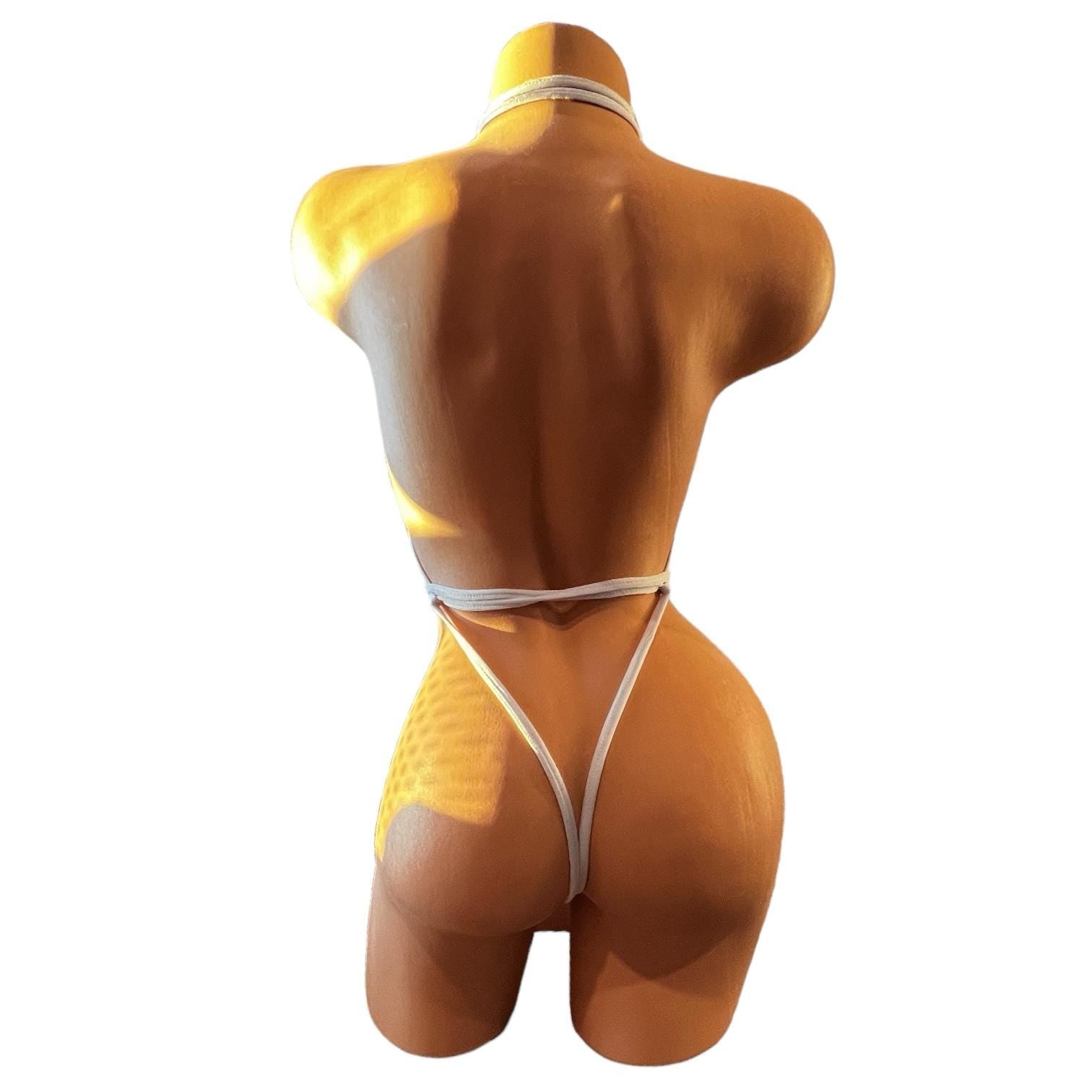 Vintage High Cut One Piece - Pink + White Cherub Angel Cupid Mesh - GrlFriday Shop