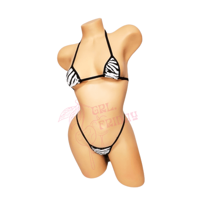 White + Black Zebra Print Micro Bikini Set - EXOTIC DANCEWEAR - GrlFriday Shop