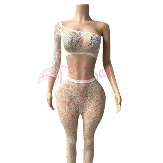 White Floral Lace Mesh Stocking Set - GrlFriday Shop