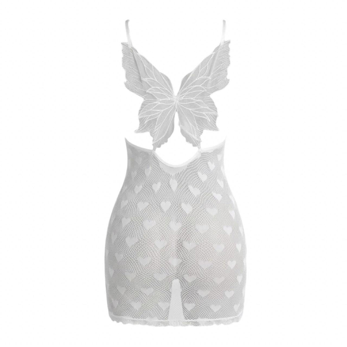 White Heart Mesh Fairycore Mini Dress - Butterfly Back - GrlFriday Shop