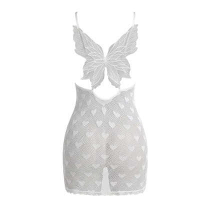 White Heart Mesh Fairycore Mini Dress - Butterfly Back - GrlFriday Shop
